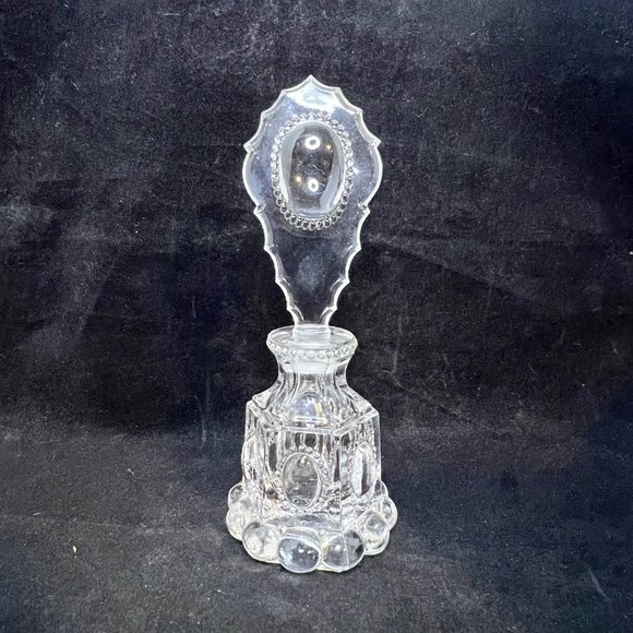 Vintage L E Smith Glass Co Beaded Medallion Perfume Bottle With Stopper - Picture 6 of 10